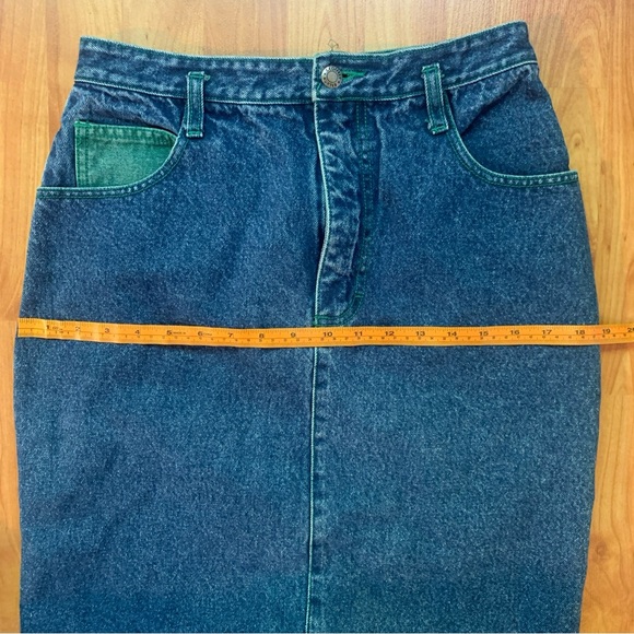 Vintage 80s Geoffrey Hunter Denim Jean Knee Length Midi Skirt 10 Waist 28 - Picture 12 of 14